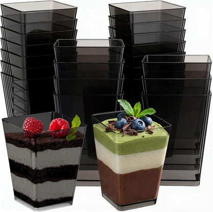 25 5 oz Mifoci Pcs Black Plastic Dessert Cups Appetizer Cups for Parties Mini Square Disposable Dessert Bowls Parfait