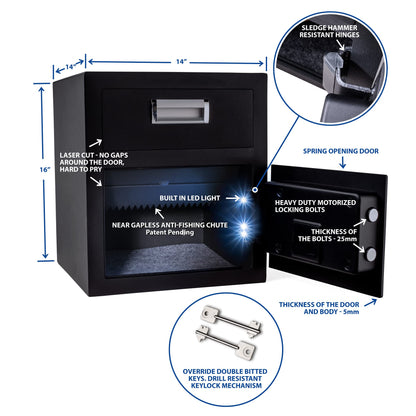 Viking Security Safe VS-40DS Heavy Duty Depository Safe with Drop Slot – Digital Keypad Money Safe for Cash, Business, Home, Office, Retail – Anti-Fish Design, LCD Display, Motorized Lock, Backup Key