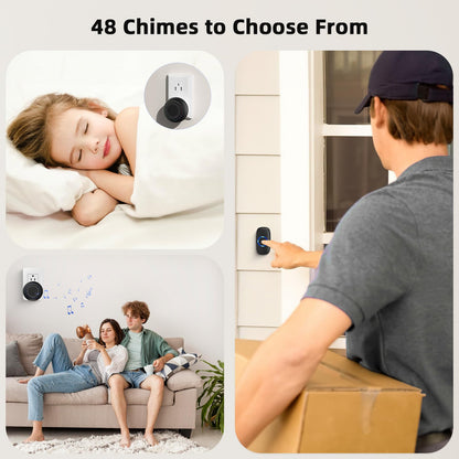 Wireless Doorbell • PHYSEN • Doorbell Chime Kits with 1 Transmitter 1 Receiver • Waterproof • Operating at 1000ft Range • 32 Ringtones • 4 Volume Levels • LED Flash • Door Bell for Home Classroom