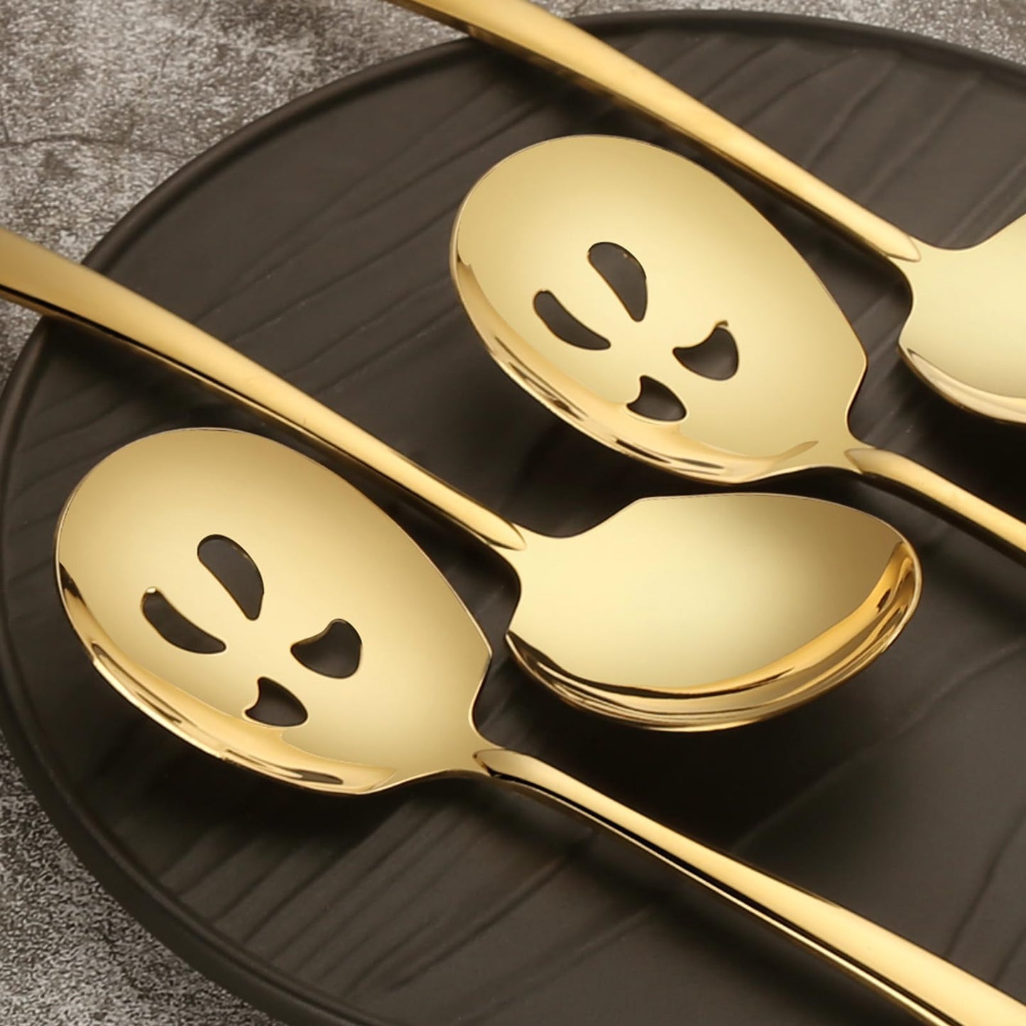 Serving Spoons Set, 9.14 Inch Slotted Spoon Serving Spoon,Stainless Steel Serving Utensils for Buffet(6Pack,Gold)