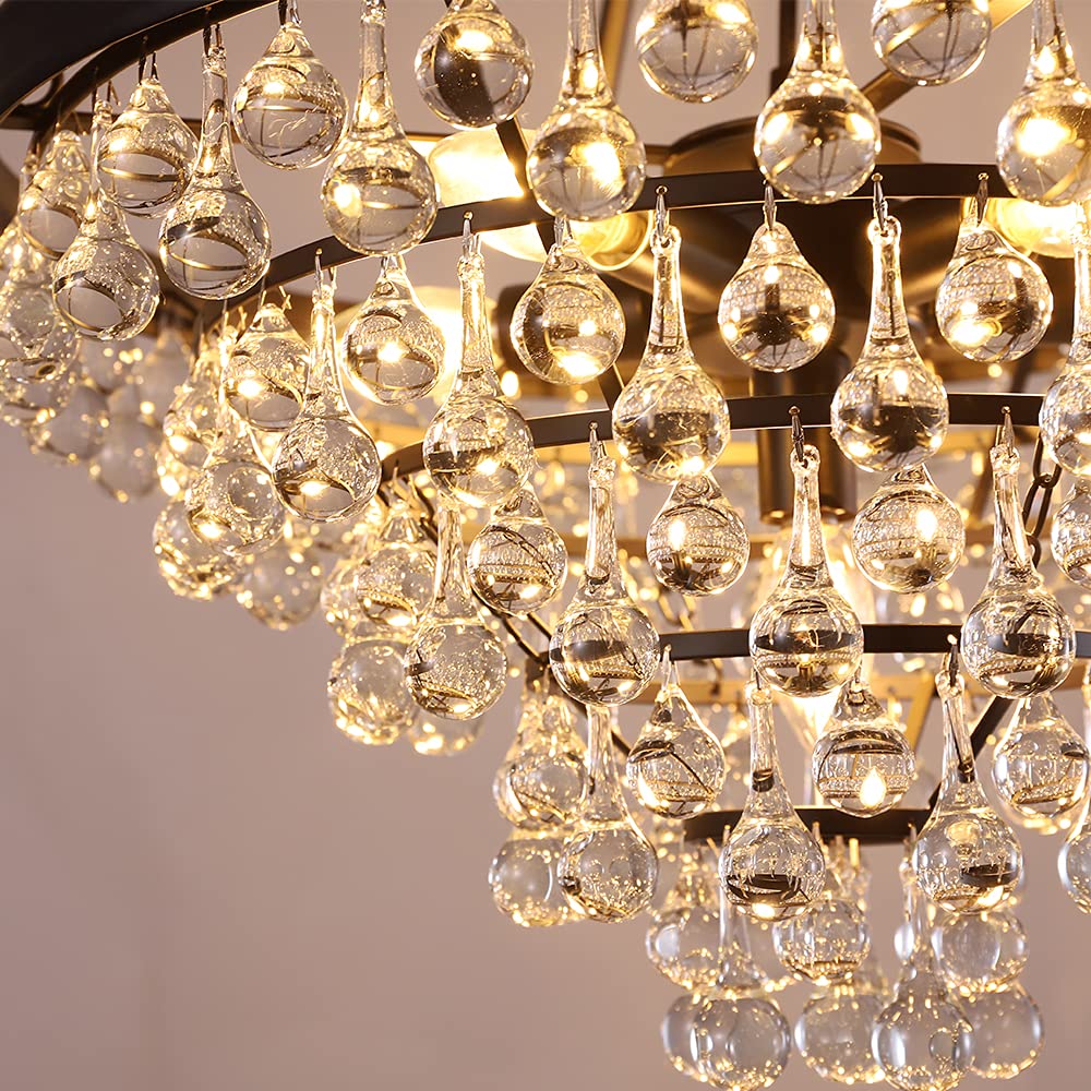 Wellmet Modern Crystal Chandeliers, 6 Lights Black Chandeliers for Dining Room, Farmhouse Ceiling Light Fixture for Foyer, Bedroom, Living Room, Entryway, Kitchen Island, 20”Dia