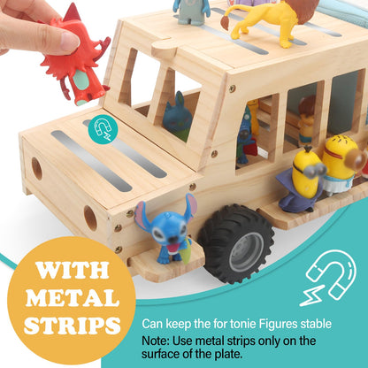School Bus for Tonies Box 1/2 Organizer Shelf Storage, Wooden Bus Magnetic Storage Holder for Toniebox Player Tonies Figures Characters for Children, Display Collection 20~30 Tonie Box Characters