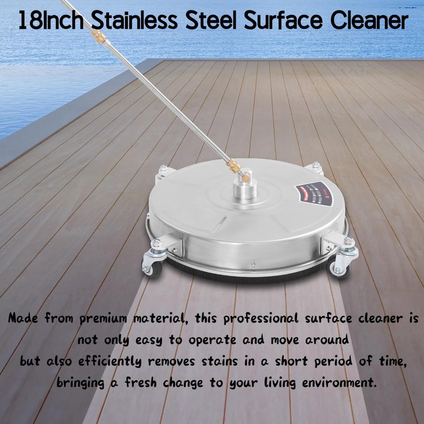 18" Pressure Washer Surface Cleaner with 4 Wheels, 1/4" Quick Plug, Surface Cleaner for Pressure Washer Attachment for for Concrete, Patio, Sidewalk, Deck and Driveways, 5000 PSI
