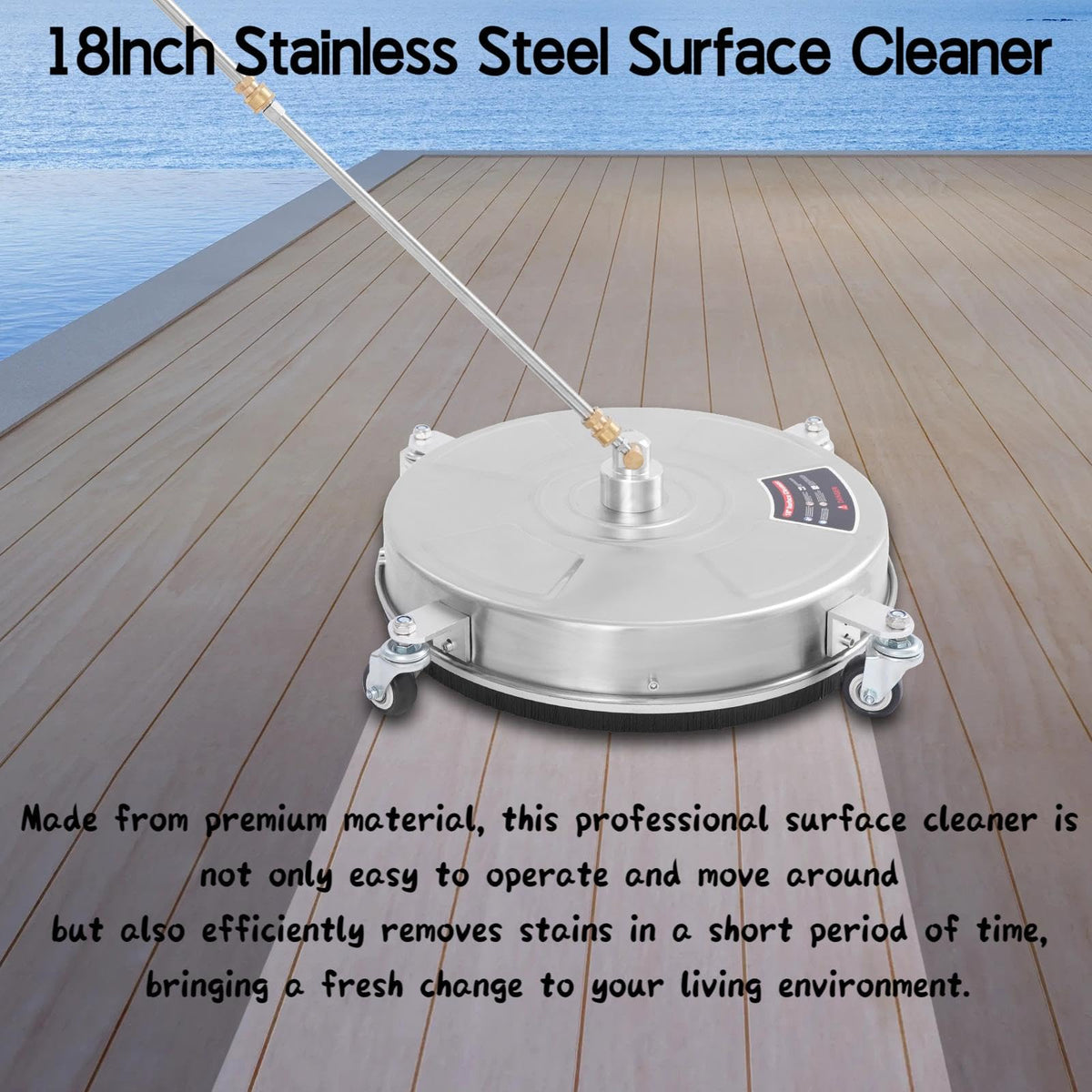 TRELVEX 18" Pressure Washer Surface Cleaner with 4 Wheels, 1/4" Quick Plug, Surface Cleaner for Pressure Washer Attachment for for Concrete, Patio, Sidewalk, Deck and Driveways, 5000 PSI