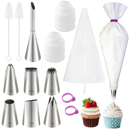 LLMSIX 15pcs Reusable Cotton Piping Bags and Tips Set with 7 Stainless Steel Piping Tip, Large Piping Tips and Churro Tip for Cake Cupcake Pastry Decoration and Cream Puff Filling