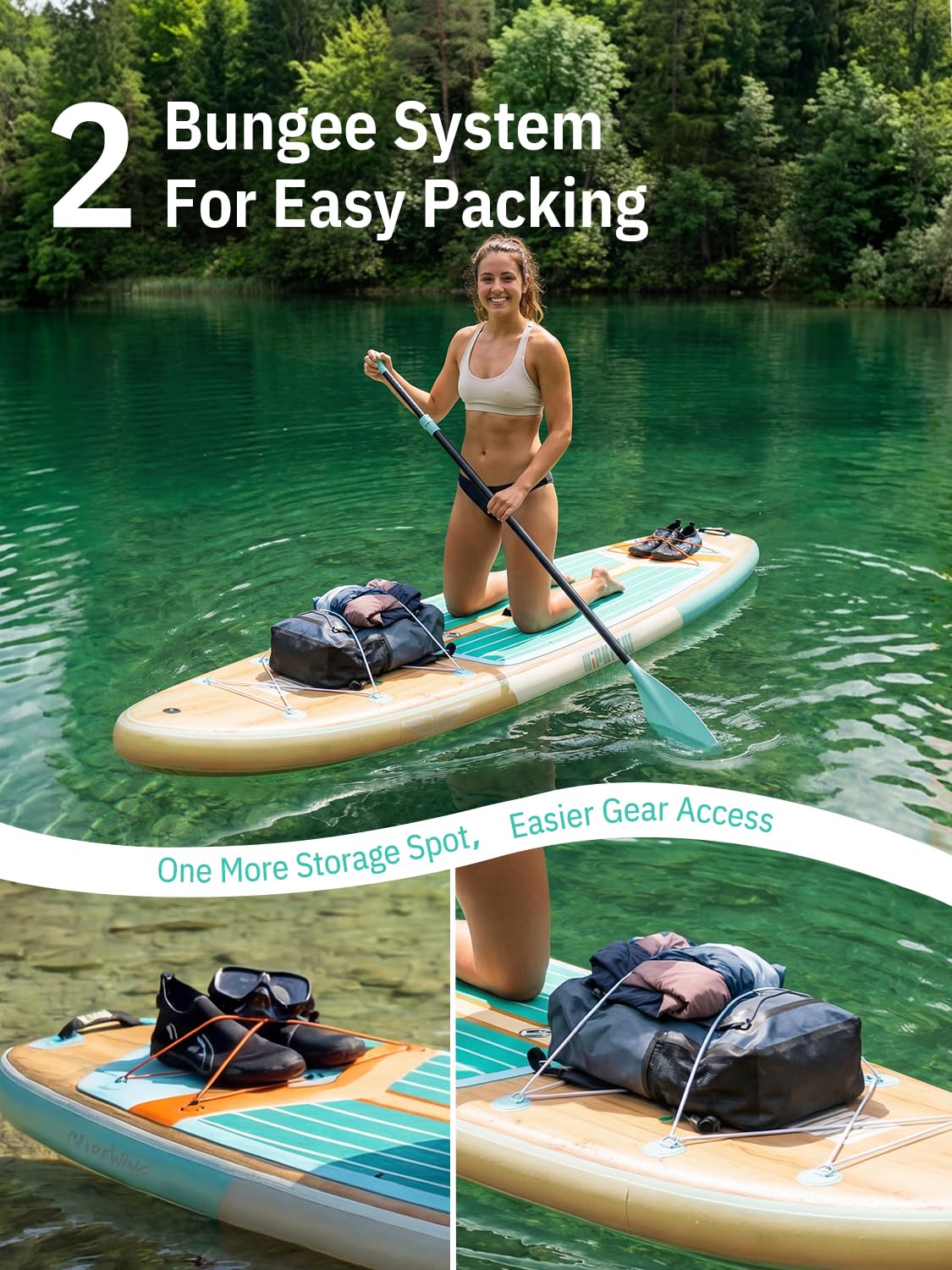 Niphean (Extra Large) Inflatable Paddle Board, SUP for 2+1 People/Family 500lbs Capacity Stand Up Paddle Board with SUP Accessories, StabilTrac Fin Non-Slip Paddleboard for Adults-Classic Wood