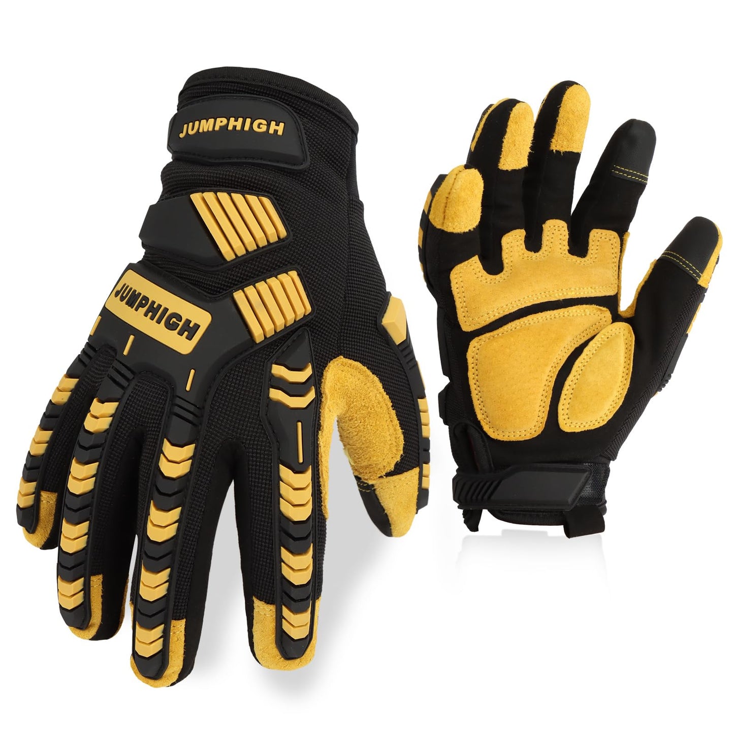 JUMPHIGH Safety Work Gloves, Synthetic Leather Impact-Resistant Heavy Duty Mechanic Gloves, Sensitive Touch Screen, Flexible Grip Gloves for Work (L)