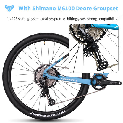 TRIFOX Carbon Fiber Mountain Bike with Shimano M6100 Deore Groupset 12-Speed,Carbon Fiber Frame,Hydraulic Fork 130mm Travel,29er Mountain Bike for Adult 17/19 inch (Blue, 29er * 19 inch)