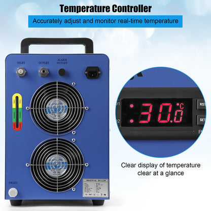 6L Industrial Water Chiller CW-5200, 0.9HP 2.6gpm Water Cooling System for 50W-150W, CO2 Laser Engraving & Cutting Machines, Cools 5200 BTU/Hour