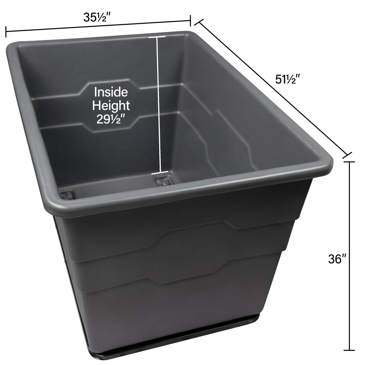 ReadySpace Commercial 20 Bushel Utility Cart with Steel Base, Poly Box Basket Truck, Laundry Cart, and Rolling Trash Bin, 51.5-Inch x 35.5-Inch x 36-Inch, 1000 Pound Weight Capacity, Gray