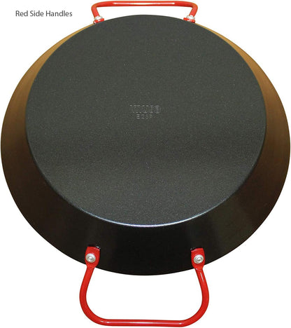 IMUSA USA 10" Carbon Steel Coated Nonstick Paella Pan, Black with Red Handles