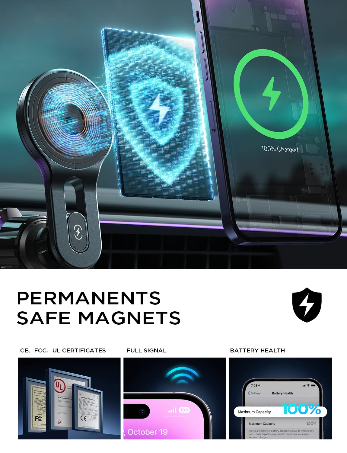 LISEN for iPhone 17 MagSafe Car Mount Charger, [Safer & Faster] Vent Magnetic Wireless Car Charger, Car Vent Phone Mount Charger Fits iPhone 17Pro/ Max/Air 16 15 14 13, Samsung with MagSafe Case