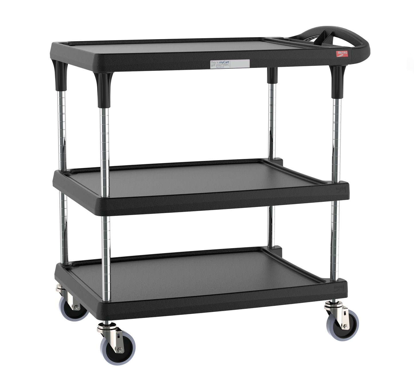 Metro myCart Plus Utility Cart - Choose-Your-Height Adjustable Heavy Duty Rolling Cart for Home, Commercial and Industrial Use - 3-Shelf, 400 lbs Capacity - 23.9" W x 34.4" L x 35.5-39.5" H - Black