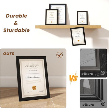 Black 8.5x11 Picture Frame Set of 2 | Shatter-Resistant Plexiglass | Tabletop & Wall Mount