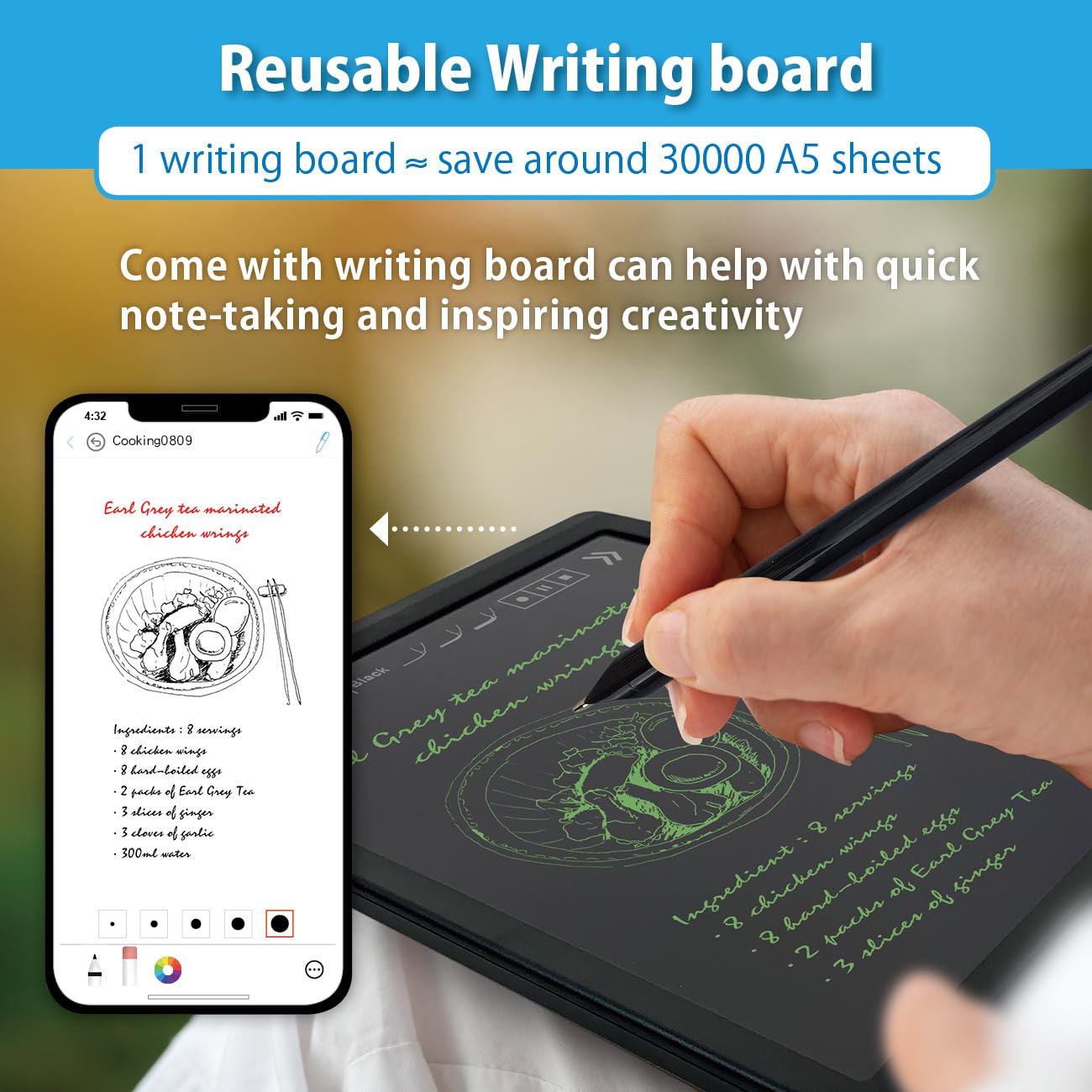 Ophayapen Digital Smart Pen Notebook and Writing Board Set, Real-time Sync for Digitizing, Convert to Text,Storing, and Sharing Paper Notes, Compatible with Smartphone (Android and iOS)
