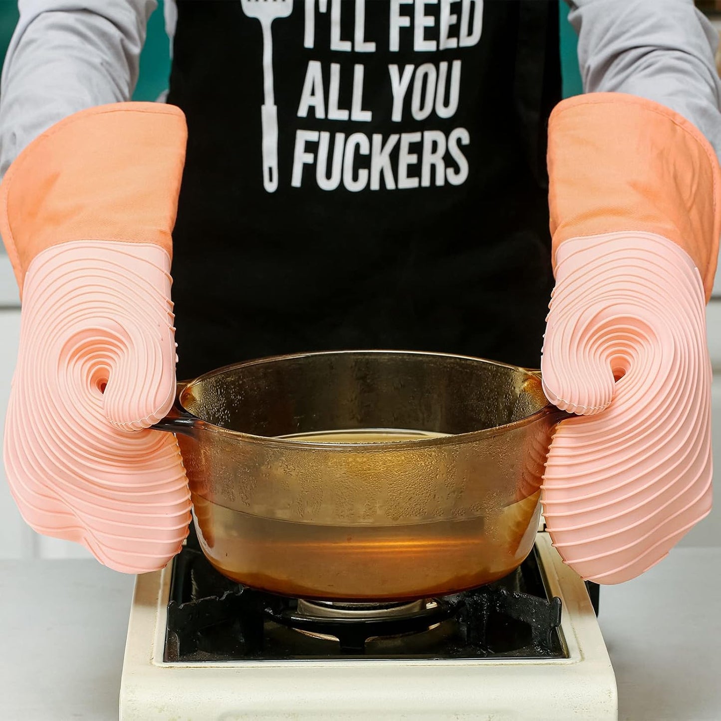 Silicone Oven Mitts with Extra Long Cuff - Heat Resistant Flexible Oven Mitt for Kitchen Baking Cooking, Machine