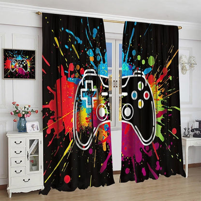 Gamer Curtains for Boys Kids Bedroom, Cool Gaming Decor, Neon Gamepad Teens Curtains for Bedroom Window Treatment Set