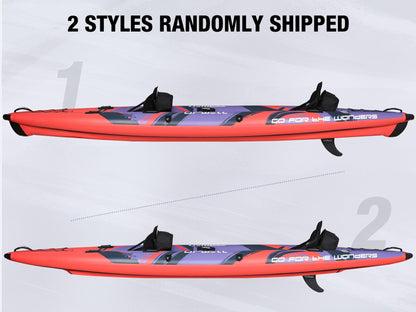 Angler 14'6" Inflatable Fishing Kayak with Drop Stitch Floor 2-3 Person Adult Blow up Kayaks Foldable Pedal Boat Canoe, Red