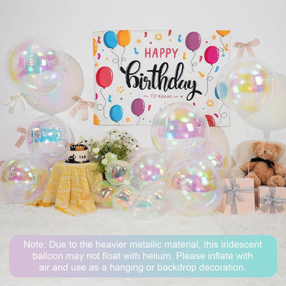 Skiennix Iridescent Round Foil Balloons - Holographic 4D Clear Balloons for Birthday & Wedding Decor | 12 Pcs Set