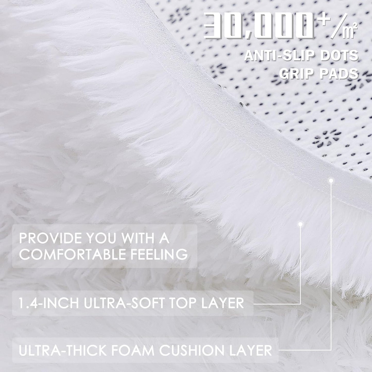 OLANLY Round White Area Rug - Soft, Fluffy, Machine Washable 4 ft Carpet for Bedroom & Living Room Decor