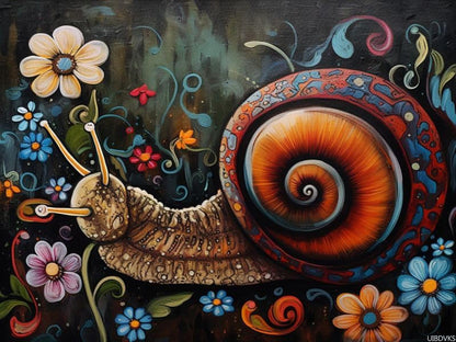 UIBDVKS Graffiti Flowers Snail DIY Diamond Art Painting by Numbers Full Round Drill Diamond Beads Cross Stitch Mosaic Crystal Rhinestone Arts and Craft for Home Wall Decor 12x16inch