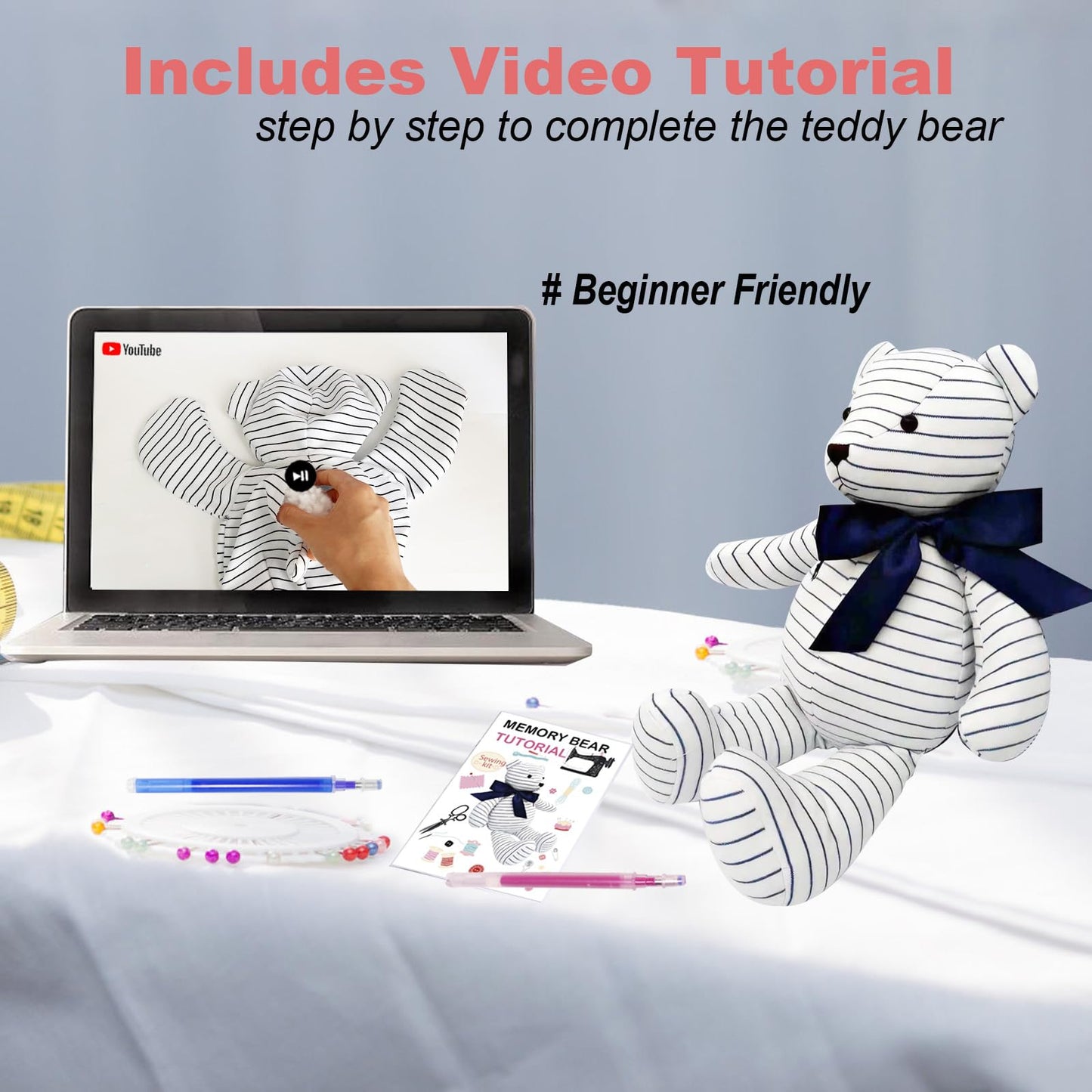 Topapfo Large 17 Inch Memory Bear Patterns for Sewing, Beginner Friendly Teddy Bear Templates with Detailed Instruction, Safety Eyes Noses Pins (17 Inch)