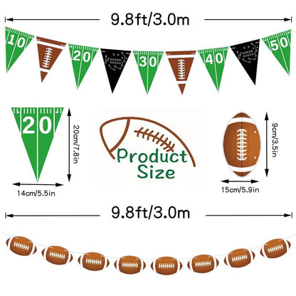 4pcs Football Party Decorations Pre-Strung Football Hanging Garland Triangle Flags Banner for Sports Themed Baby Shower Birthday Party Decorations