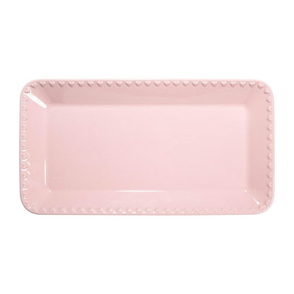 Paris Hilton Rectangle Ceramic Stoneware Serving Platter Tray, Embossed Hearts, Microwave Safe, 15x8-Inch, Pink