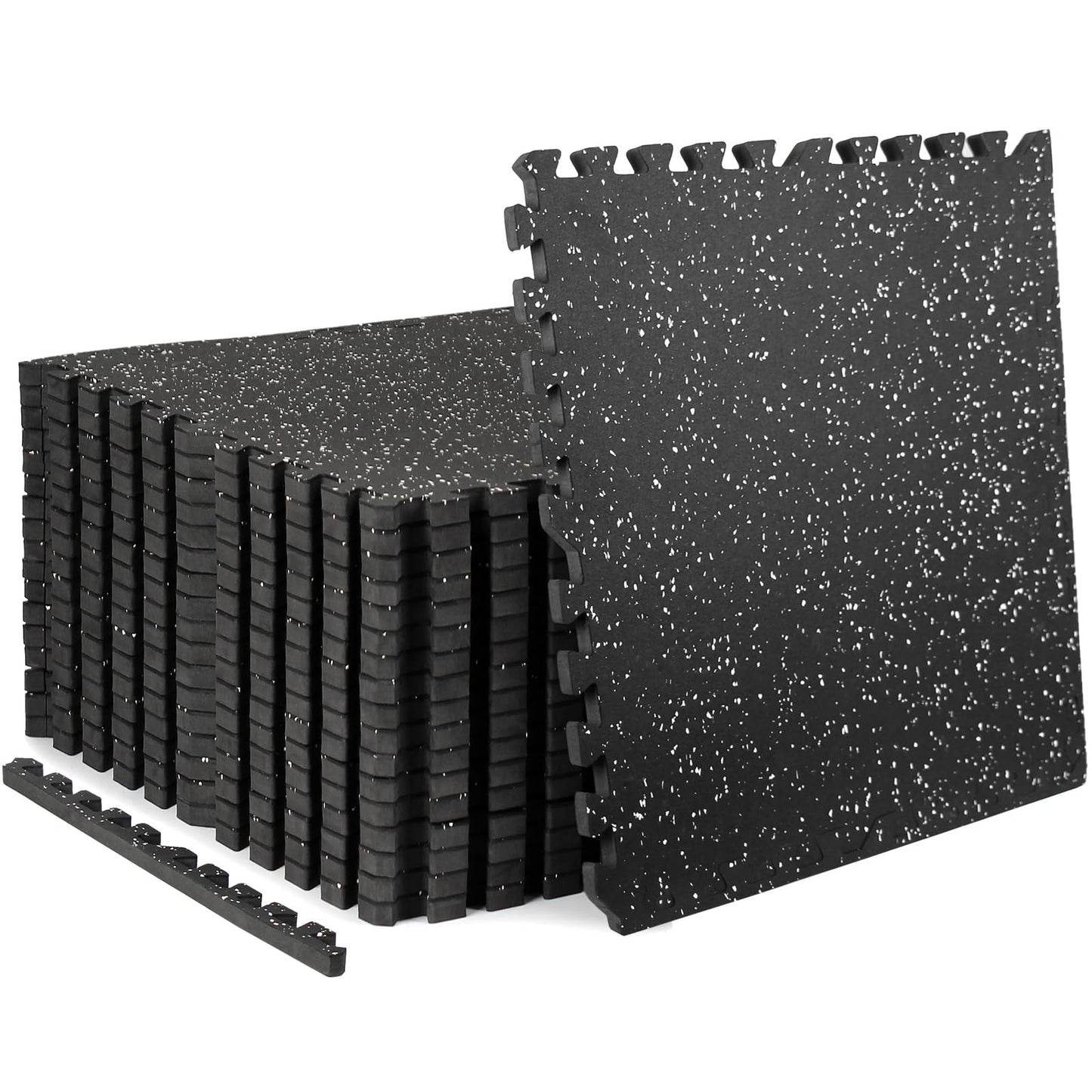 HIAARO 0.79in Extra-Thick 72 Sq Ft Exercise Equipment Mats, 18 Tiles Rubber Top EVA Foam Workout Mats, Interlocking Gym Flooring for Home Gym, 24 x 24in, Black & White