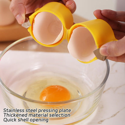 Odetina Egg Cracker Tool, Handheld Stainless Steel Egg Shell Opener for Raw & Hard Boiled Eggs, Easy Egg Cracking Tool, No Mess Kitchen Gadget for Breakfast, Baking, Camping (Orange+Yellow)