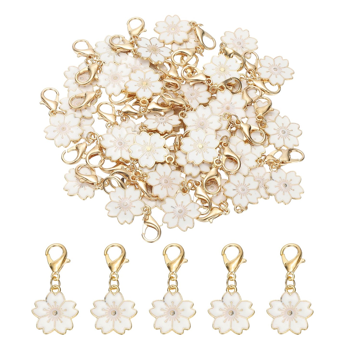 PATIKIL Flower Crochet Stitch Markers, 50 Pack 1.4" Metal Knitting Markers Cherry Blossom Removable Lobster Clasp Charm Locking Cute Stitch Marker for Sewing Crocheting DIY Craft, White