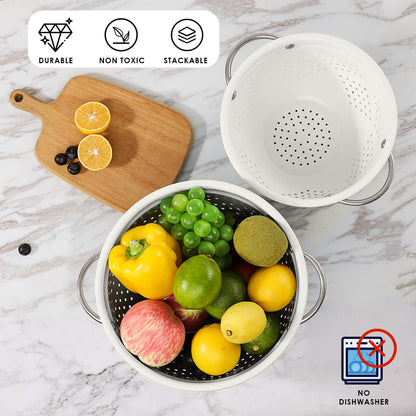Rorence Powder Coated Steel Colanders: 1.5 Quart 3 Quart & 5 Quart Set of 3 - White