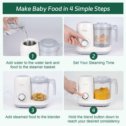Freebaby 4 in 1 Baby Food Maker, One Step Baby Food Processor, Puree Blender Grinder Mills and Steamer, Baby Puree Maker with Steam Basket, One Button Easy Operation, BPA-Free