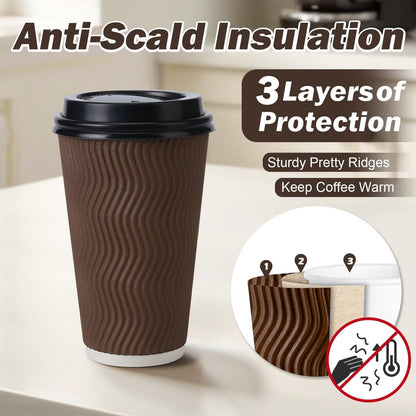 Huifany 16 oz Coffee Cups with Lids 50 Pack, Disposable Coffee Cups with Lids, Insulated To Go Paper Coffee Cup for Hot Cold Drinks