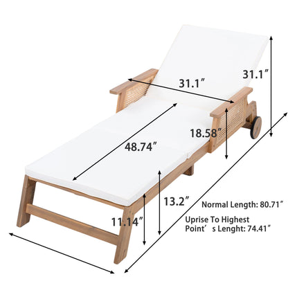 Christopher Knight Home 3-Piece Outdoor Chaise Lounge Chair Set of 2 with Side Table, Acacia Wood Patio Lounge Chairs with Cushion & Wheels, 3-Position Adjustable Beach Backyard Furniture, Beige/Teak