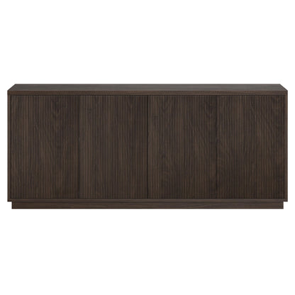 Henn&Hart 68" Fluted Sideboard Buffet Cabinet, Modern Ribbed Wooden Credenza with 4 Doors, Adjustable Shelves, and Cable Management Cut-Outs for Dining Room, Living Room or Entryway, Rich Brown