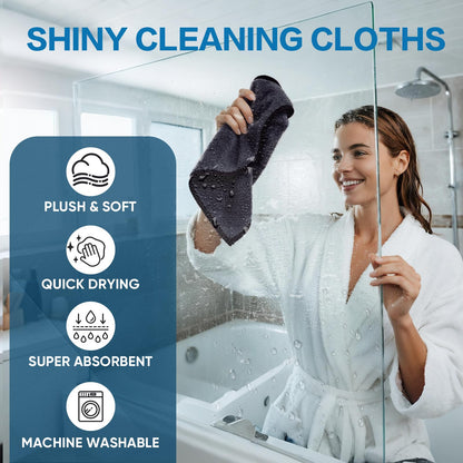 TEAWOO Shiny Wipes Shower Cleaning Cloth, Ultra Absorbent Car Drying Towel, 4 Pack 16 x 24 inch Microfiber Cleaning Cloth for Car, Bath & Househood
