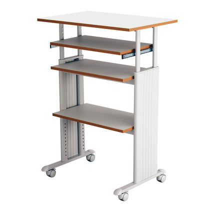 Safco Muv Adjustable-Height Desk with Keyboard Shelf, Steel Frame, Laminate Work Surface, Mobile on 4 Wheels, Powder Coat Finish - Office Desks & Workstations