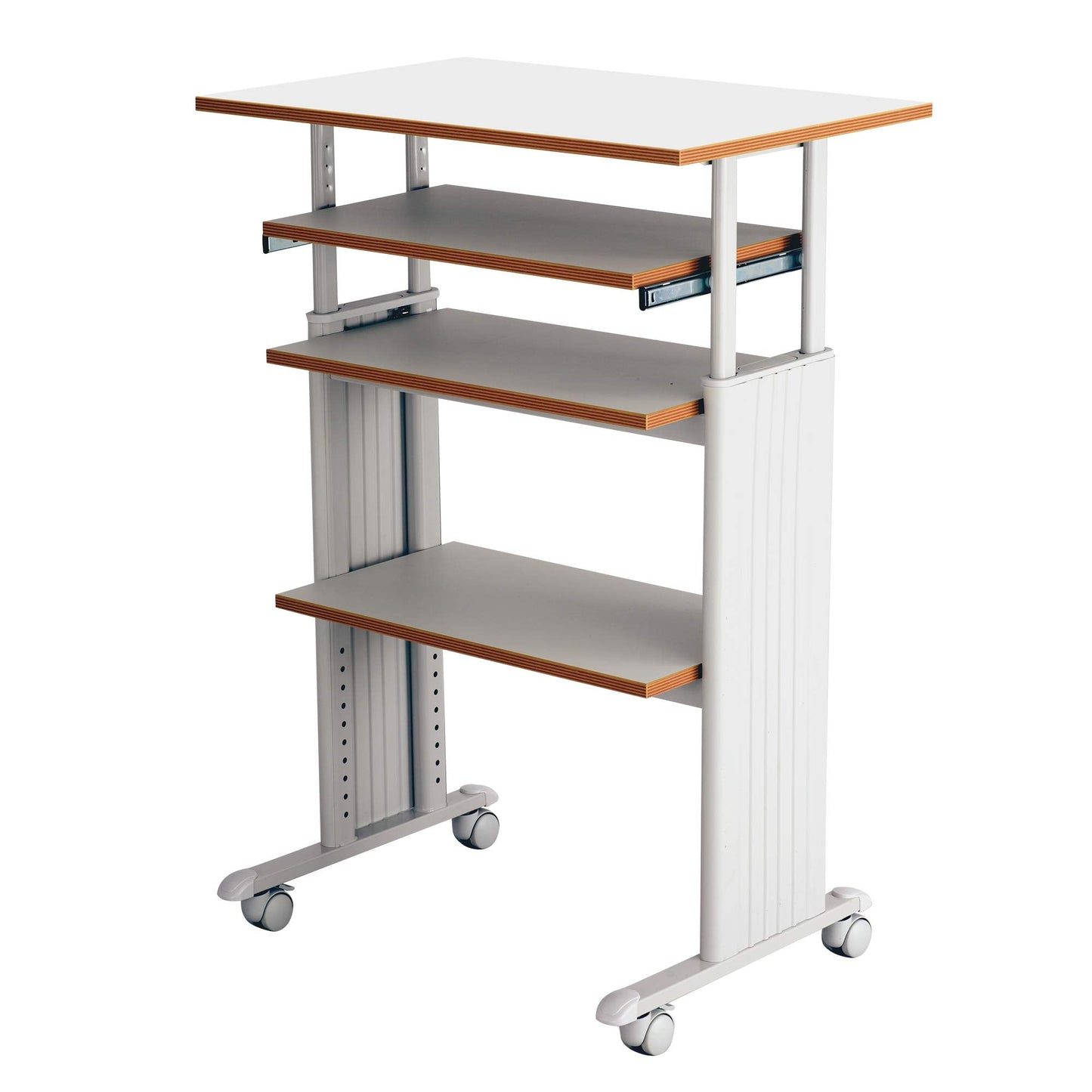 Safco Muv Adjustable-Height Desk with Keyboard Shelf, Steel Frame, Laminate Work Surface, Mobile on 4 Wheels, Powder Coat Finish - Office Desks & Workstations