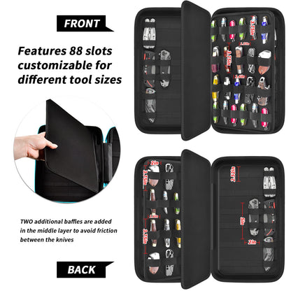 Display Case for 66+ Pocket Knives. Folding Knife Holder, Butterfly Knives Storage Organizer, Knives Roll Collection Pouch Carrier Bag for Survival Tactical Outdoor for EDC Mini Knife (Box Only)