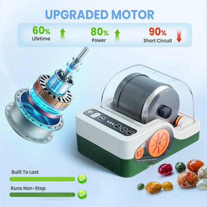 Flooyes Ultra Quiet Rock Tumbler Kit, Rock Polisher with Noise Reduction Cover for Kids, Adults & Rock Collector, 3-Speed Motor & 9-Day Timer, Great STEM Science Kit Gift for Age 8+, Boys Girls Toys