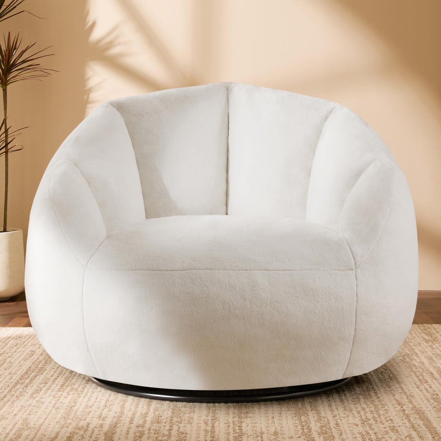 Gericco Swivel Giant Bean Bag Chair for Adults - Comfy Plush Round Shell Soft Accent Chair, Oversized Cozy Floor Sofa for Living Room, Bedroom & Game Rooms, Beige