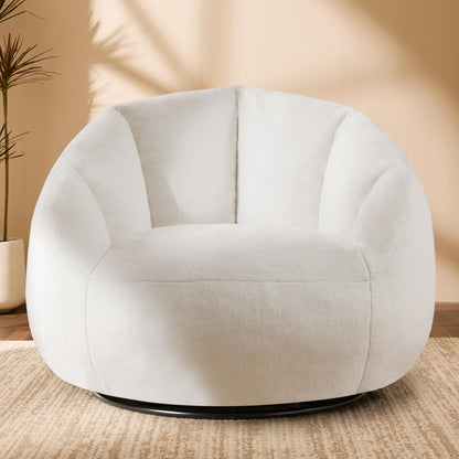 Gericco Swivel Giant Bean Bag Chair for Adults - Comfy Plush Round Shell Soft Accent Chair, Oversized Cozy Floor Sofa for Living Room, Bedroom & Game Rooms, Beige