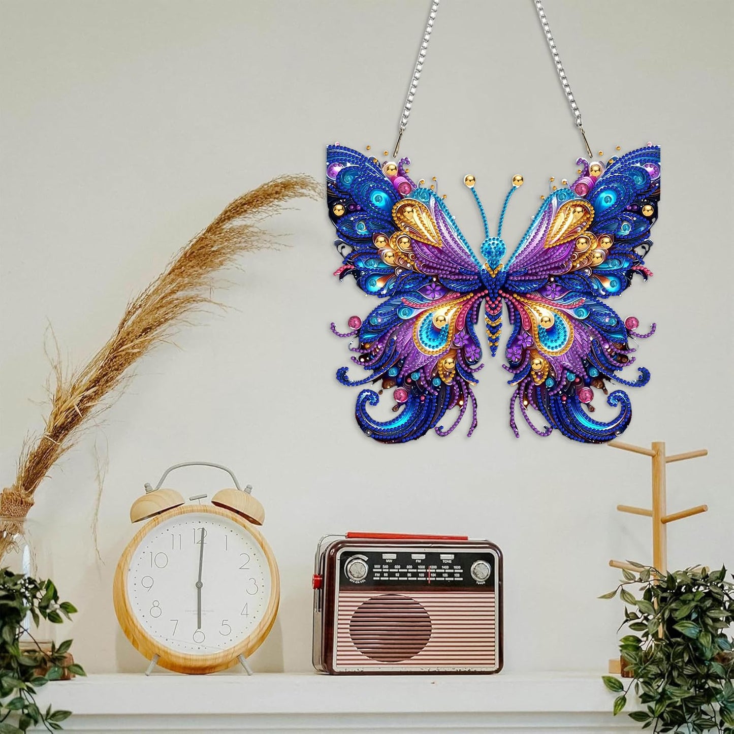 Butterfly Hanging Diamond Art Kits for Adults Pendant Butterfly, Special Shaped Crystal DIY Diamond Painting Kit, Acrylic Board Flower Pendants Double Sided, Home Decor