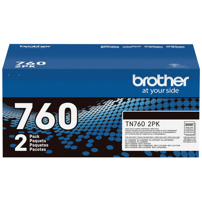 Brother Genuine High-Yield Black Toner Cartridge Twin Pack TN760 2Pk, TN7602PK,2 Pack