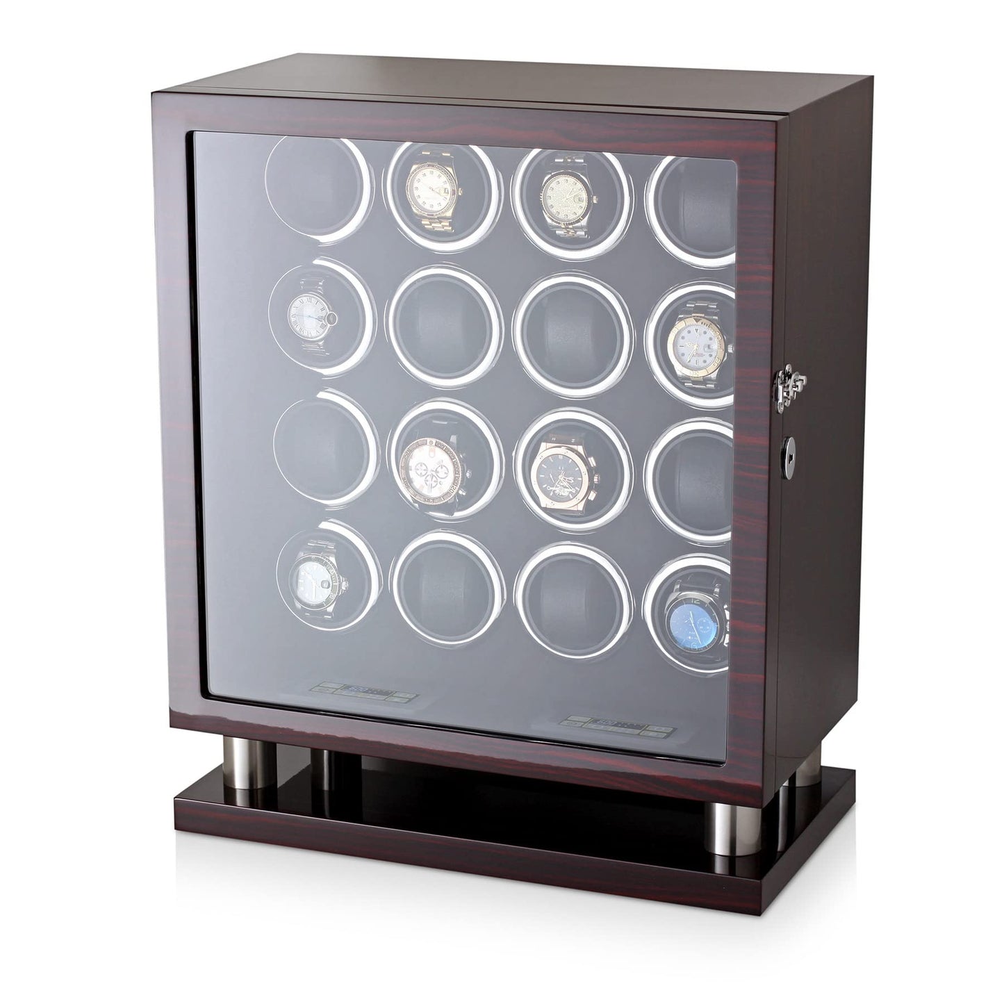 16 Watch Winder for Automatic Watches with LED Light and Coordinated Rotor Stop (Ebony)