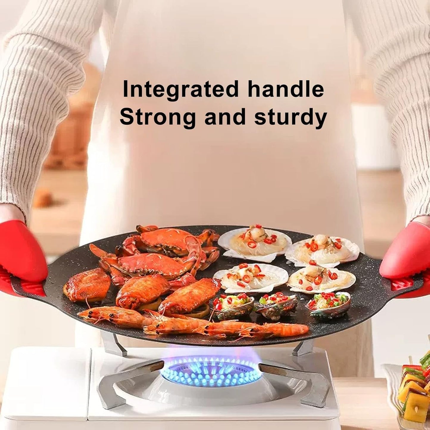 Nonstick Grill Pan, 30cm Round Griddle Frying Pan for Induction Stove Top, Korean BBQ, Outdoor Cooking