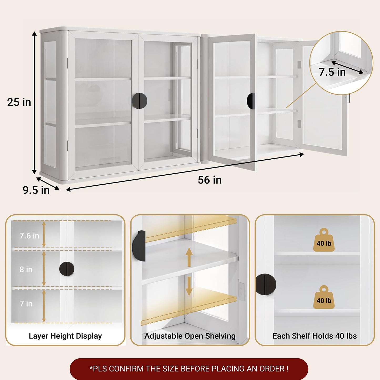 FIMELLO 56’’W Wall Cabinet with Tempered Glass Doors, Bathroom Cabinet Wall Mount, Kitchen Wall Cabinet, Floating Cabinet for Bathroom, Wall Mount Salon Station for Barber, Beauty, White