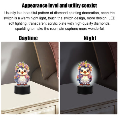 JZHYOAN Owl Diamond Painting Night Light for Adult DIY Animal Light Board Diamond Art Table Lamp Gift Gem Painting Table Lamp Mosaic Cross-Stitch Set Gift for Table Desk Bedroom