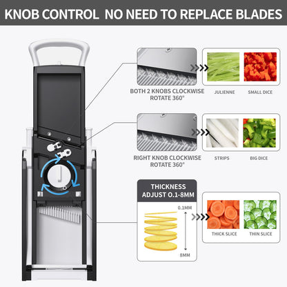 QYKIC Upgrade Safe Mandoline Slicer for Kitchen, Vegetable Chopper and Slicer, Potato Slicer Thickness Adjuster, French Fry Cutter, Veggie Onion Dicer Faster Kitchen Mandolin for Meal Prep